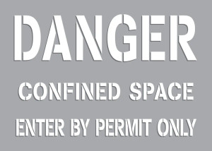 A drawing of a gray 08517 Danger Confined Space Enter By Permit Only Stencil.