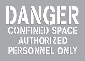 A drawing of a gray 08521 Danger Confined Space Authorized Personnel Only Stencil.