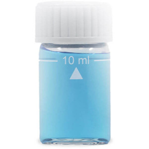 Photograph of and Ohaus 24 mm (10 mL) Replacement Vial containing a blue liquid.