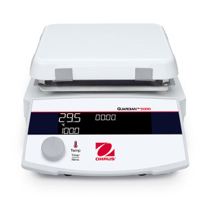 Photograph of an Ohaus Next Generation Guardian™ 5000 Hotplate, front view.