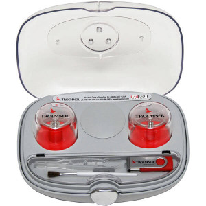 An image of the two weight set pack for two of the lighter weights. It is grey with the two weights in their own red based cylinders.