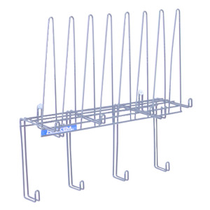An image of a PVC version the PPE Storage Rack, the actual stainless steel one would be chrome. 