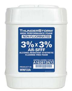 A photograph of an Ansul Thunderstorm® WNF33A 3%x3% Non-Fluorinated Foam Concentrate, 5 gallon pail