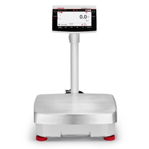 A photograph of a column/tower in use showing the balance display attached/raised above the balance pan, front view. (Balance not included)