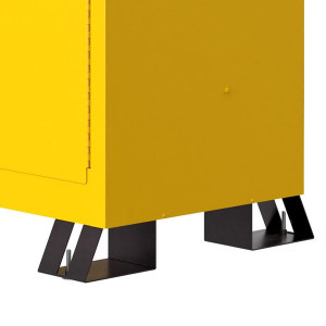 A close up photographer of skid legs attached to a Justrite Utili-Guard+™ Flammable Cabinet (not included).