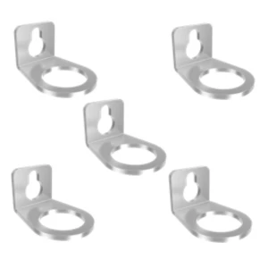 A picture of five Oval extinguisher mounting brackets.