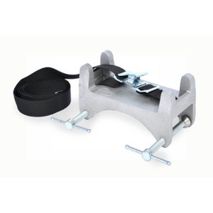 Photograph of a Model 712 heavy-duty bench gas cylinder clamp with strap.