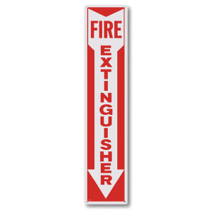 Picture of an Aluminum fire extinguisher sign w/ arrow, 4" x 18".