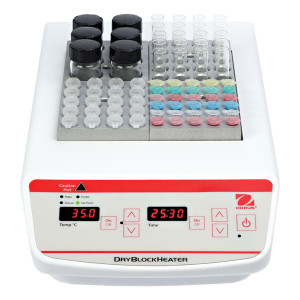 Photograph of Ohaus Digital 4 Block Dry Block Heater, front facing. Block and vials sold separately.