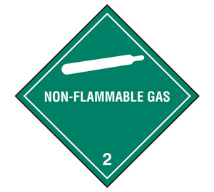 A photograph of a 03024 class 2 non-flammable gas dot shipping labels, with 500 per roll.