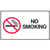 Drawing of black and white no smoking mini instructional label with graphic.
