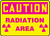An image of OSHA safety sign 01612.  These yellow signs feature a magenta OSHA-style CAUTION header, two magenta radiation symbols at the bottom corners, and the magenta text of "RADIATION AREA" between the two symbols.