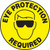 An image of a Slip-Gard™ Floor Sign.  This yellow sign has "EYE PROTECTION REQUIRED" in black lettering around circumference of the sign with a graphic of a face with safety glasses in the center.