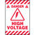 An image of a Slip=Gard Border Floor Sign.  This sign has the High Voltage symbol surrounded by the words DANGER HIGH VOLTAGE in red on a white background.  Red and white striped edges draw attention to the sign 
