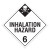 A white and black photograph of a 03118 class 6 dot hazardous material placards, reading inhalation hazard 6 with graphic.