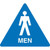 An image of a California ADA Rest Room Sign.  The word "MEN" and the outline of a male figure are in white on a blue triangle.