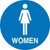 An image of a California Title 24 ADA Women's Rest Room Sign.  The word "WOMEN" and the outline of a female figure are in white on a blue circle.