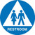 An image of a California Title 24 ADA Gender Neutral Rest Room Sign.  The word "RESTROOM" and the outline of a triangle are in white on a blue circle.  A male and a female figure in blue are imposed on the white triangle. 