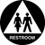 An image of a California Title 24 ADA Gender Neutral Rest Room Sign.  The word "RESTROOM" and the outline of a triangle are in white on a black circle.  A male and a female figure in black are within the white triangle. 