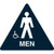 An image of a California ADA Rest Room Sign.  The word "MEN" and the outline of a male figure and a wheelchair icon are in white on a black triangle.
