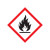 A red and white photograph of a 03600 GHS flame pictogram label.