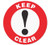A red and white photograph of a 05254 anti-slip safety floor markers, reading keep clear with graphic.