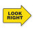 A photograph of yellow and black 05260 anti-slip safety floor markers, reading look right with arrow shape.