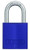 A photograph of a blue 07024 abus aluminum padlock for lockout-tagout, with 1.5" shackle.