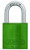 A photograph of a green 07024 abus aluminum padlock for lockout-tagout, with 1.5" shackle.