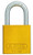 A photograph of a yellow 07024 abus aluminum padlock for lockout-tagout, with 1.5" shackle.