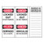 A photograph of red and black trilingual 07250 labels for safety plastic padlocks with a 3" body height.