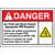 A photograph of a 07320 ansi danger arc flash and shock hazard labels and sign with  ansi shock icon.