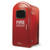 A photograph of three red 09347-L large 36" firetech™ fiberglass fire extinguisher cabinet.