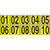 An image of sequential number markers 01 through 10 showing one set of black characters on yellow .