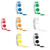 An image of 7 rolls of different colored spot floor markers, partially unrolled.