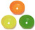A photograph of an orange (top), yellow (bottom left), and green (bottom right) Guardian 100-009 Series ABS Plastic Eye/Face Wash Bowls