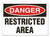 A photograph of a 01640 danger, restricted area OSHA sign.