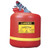 A photograph of a red polyethylene 02116 Justrite type I safety can, with 5 gallon capacity.