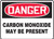 A photograph of a red and white 01753 danger carbon monoxide may be present OSHA sign.