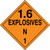 An orange and black photograph of a 03089 DOT explosives placard, reading 1.6 explosives N 1. 