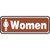 A photograph of a brown and white 03464 women sign with graphic, and dimensions 10" w x 3" h.