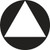 A photograph of a black 03481 gender-neutral California Title 24 ADA restroom sign.  This sign has a white triangle on a black circle.