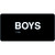 A photograph of a black 03507 boys ADA braille tactile sign, with text only, and dimensions 6" w x 3"h.
