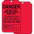 A photograph of front and back of a red 12254 scaffold danger status tag.