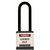A photograph of a black 07025 Zing 700 solid aluminum, plastic-encased safety padlock, with 3" shackle. 