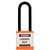 A photograph of an orange 07025 Zing 700 solid aluminum, plastic-encased safety padlock, with 3" shackle. 
