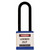 A photograph of a blue 07025 Zing 700 solid aluminum, plastic-encased safety padlock, with 3" shackle. 