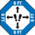 A photograph of a blue and white 11233 social distance floor sign, reading 6 ft, in an octagon, wit footprints icon and directional arrows.