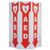 3-faced white sign features a red down arrow containing a heart/shock icon as well as the text "AED" on each face.