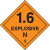 An orange and black photograph of a 03067 dot explosives shipping label, reading 1.6 Explosive N 1.